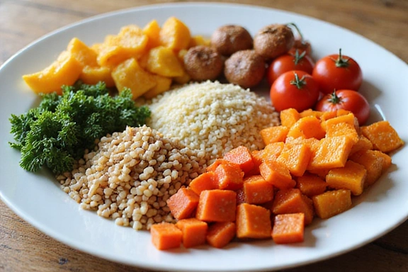 Piatto di verdure colorate e cereali integrali, simbolo di una ricetta sana.